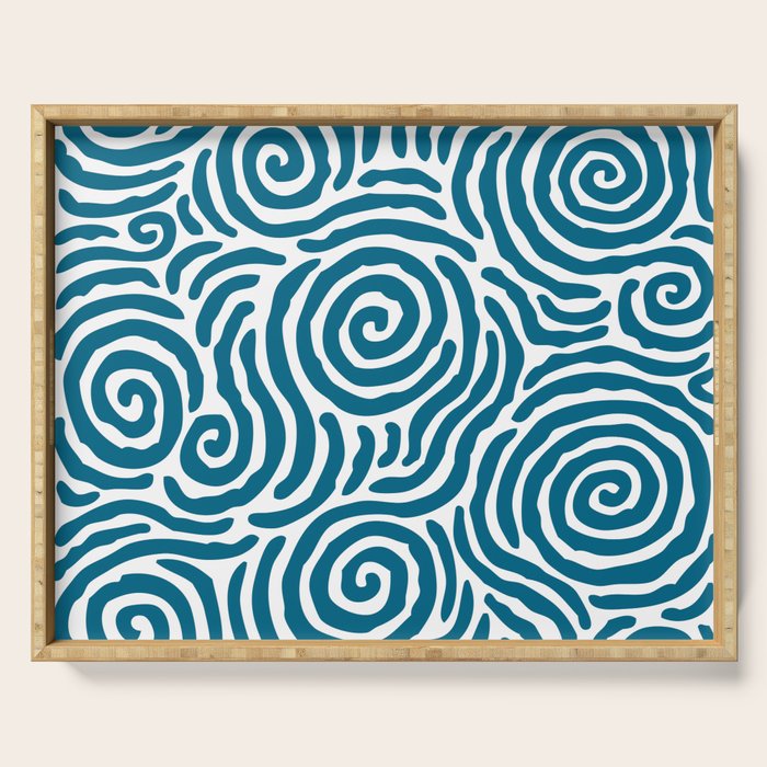 Ripple Effect Pattern Peacock Blue Serving Tray Gallery Image 1