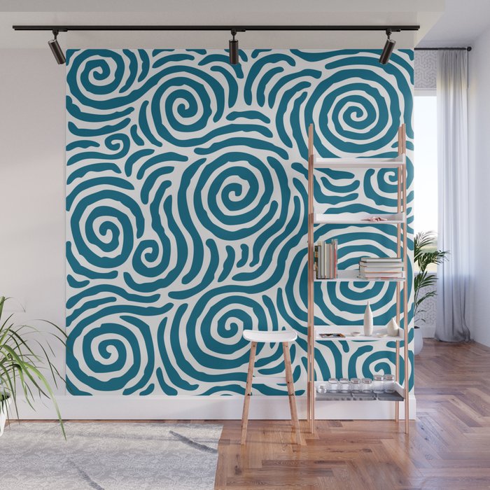 Ripple Effect Pattern Peacock Blue Wall Mural Gallery Image 1