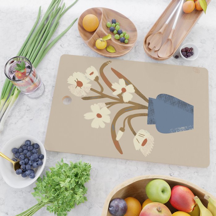 White flower in a blue vase Cutting Board Gallery Image 2