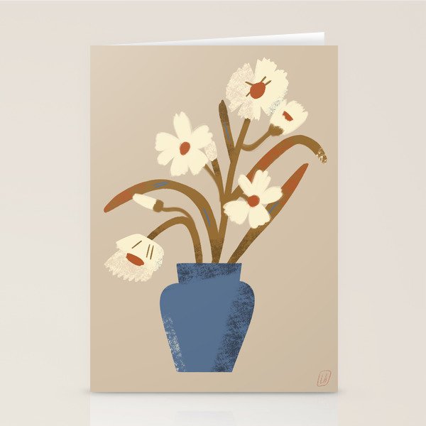 White flower in a blue vase Stationery Card Gallery Image 2
