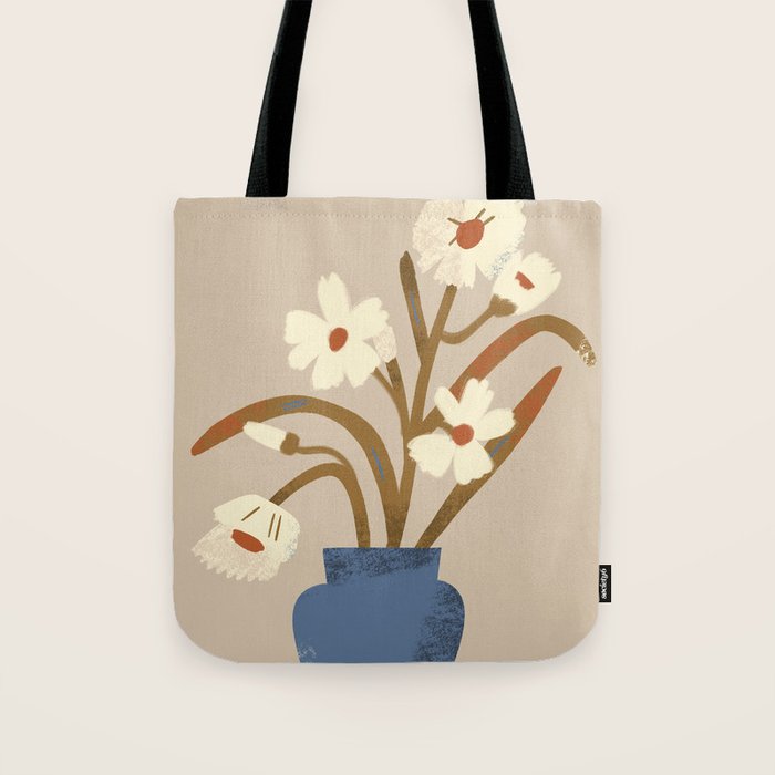 White flower in a blue vase Tote Bag Gallery Image 1