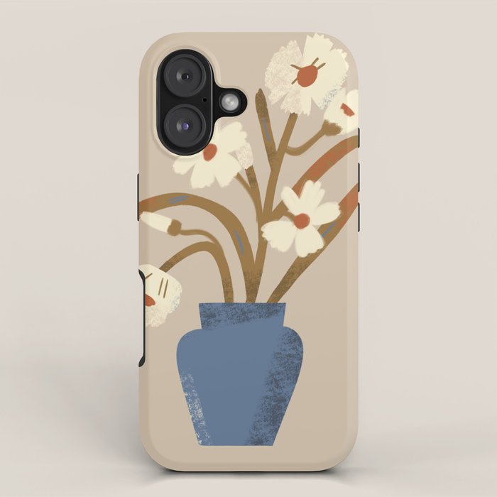 White flower in a blue vase iPhone Case Gallery Image 1