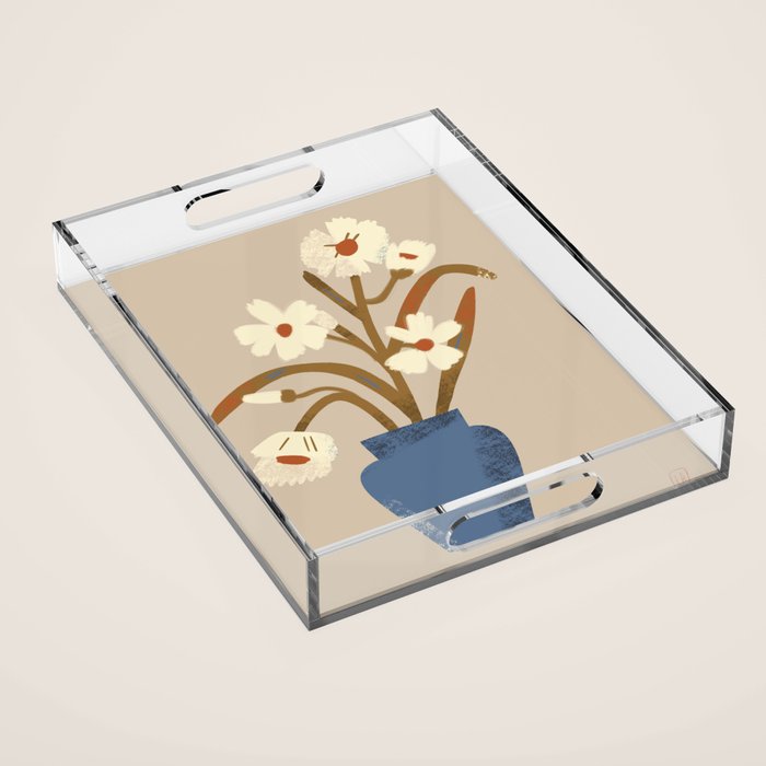 White flower in a blue vase Acrylic Tray Gallery Image 1