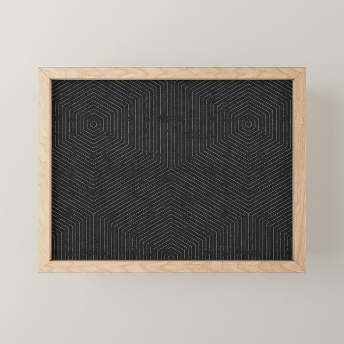 boho hexagon stripes - charcoal Mini Art Print Gallery Image 1