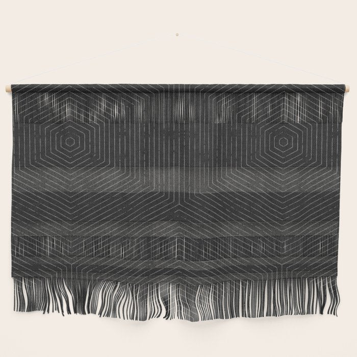 boho hexagon stripes - charcoal Wall Hanging Gallery Image 1
