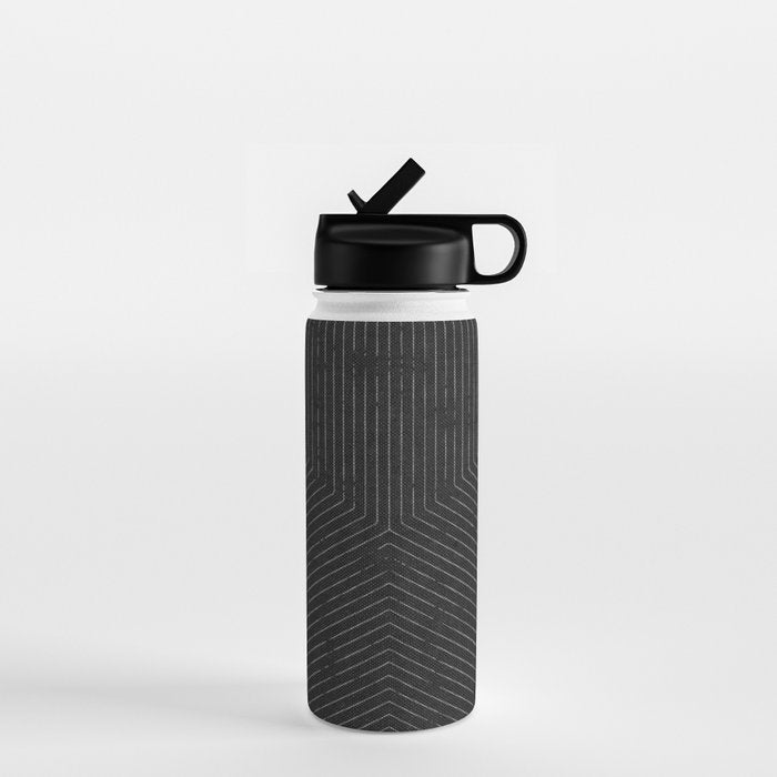 boho hexagon stripes - charcoal Water Bottle Gallery Image 1