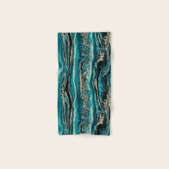 Turquoise Gold Sparkling Luxury Marble Gemstone Art Bath Towel Gallery Image 1