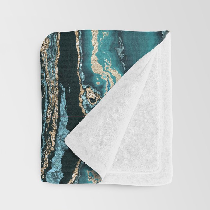 Turquoise Gold Sparkling Luxury Marble Gemstone Art Throw Blanket Gallery Image 3