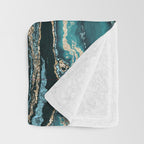 Turquoise Gold Sparkling Luxury Marble Gemstone Art Throw Blanket Gallery Image 3