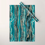 Turquoise Gold Sparkling Luxury Marble Gemstone Art Wrapping Paper Gallery Image 1