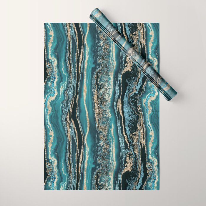 Turquoise Gold Sparkling Luxury Marble Gemstone Art Wrapping Paper Gallery Image 1