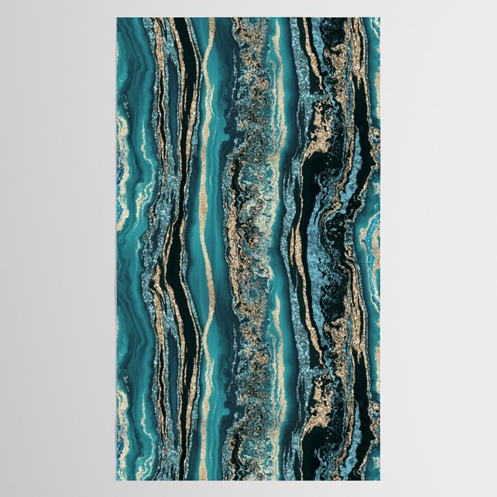 Turquoise Gold Sparkling Luxury Marble Gemstone Art Tablecloth Gallery Image 2