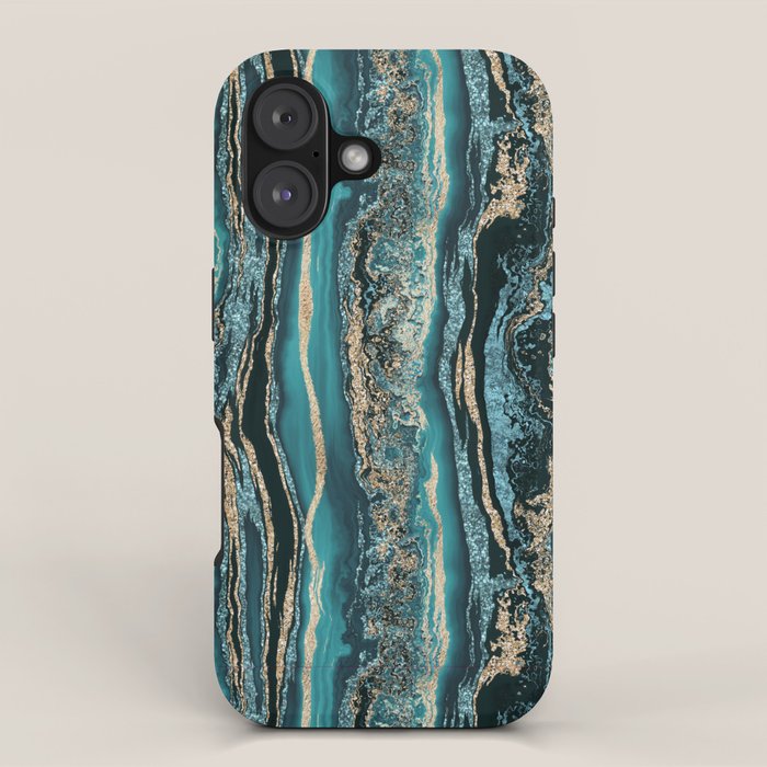 Turquoise Gold Sparkling Luxury Marble Gemstone Art iPhone Case Gallery Image 1