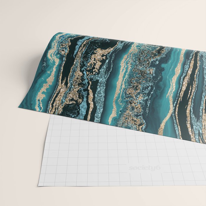 Turquoise Gold Sparkling Luxury Marble Gemstone Art Wrapping Paper Gallery Image 2