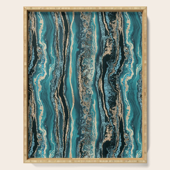 Turquoise Gold Sparkling Luxury Marble Gemstone Art Serving Tray Gallery Image 1