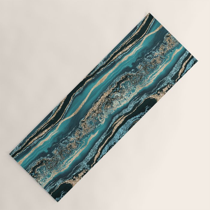 Turquoise Gold Sparkling Luxury Marble Gemstone Art Yoga Mat Gallery Image 1