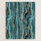 Turquoise Gold Sparkling Luxury Marble Gemstone Art Jigsaw Puzzle Gallery Image 1