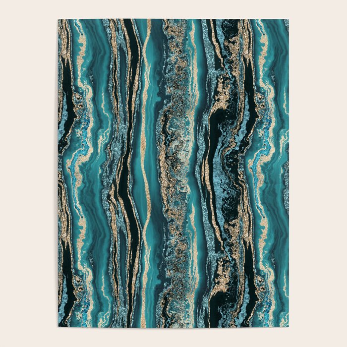 Turquoise Gold Sparkling Luxury Marble Gemstone Art Poster Gallery Image 1