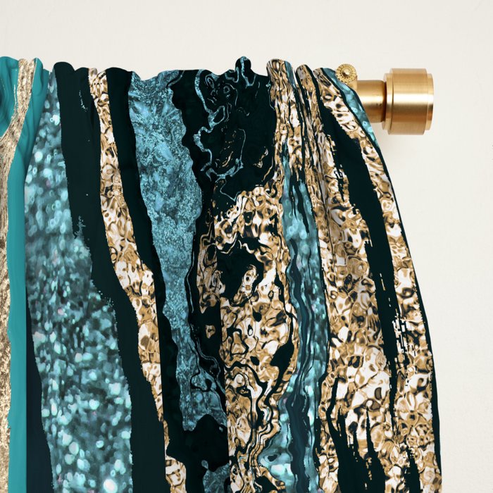 Turquoise Gold Sparkling Luxury Marble Gemstone Art Window Curtain Gallery Image 2