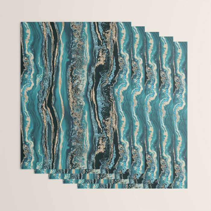 Turquoise Gold Sparkling Luxury Marble Gemstone Art Wrapping Paper Gallery Image 3