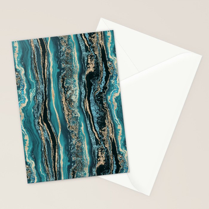 Turquoise Gold Sparkling Luxury Marble Gemstone Art Stationery Card Gallery Image 2