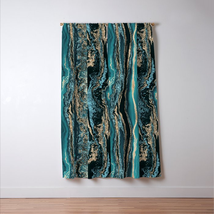 Turquoise Gold Sparkling Luxury Marble Gemstone Art Window Curtain Gallery Image 3