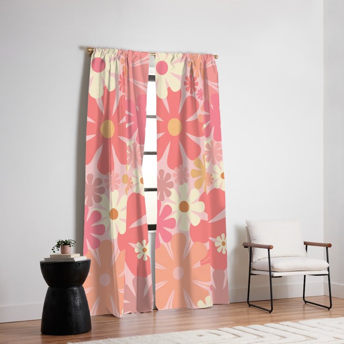 Pink Retro Flowers 60s 70s Floral Pattern in Blush Window Curtain Gallery Image 2