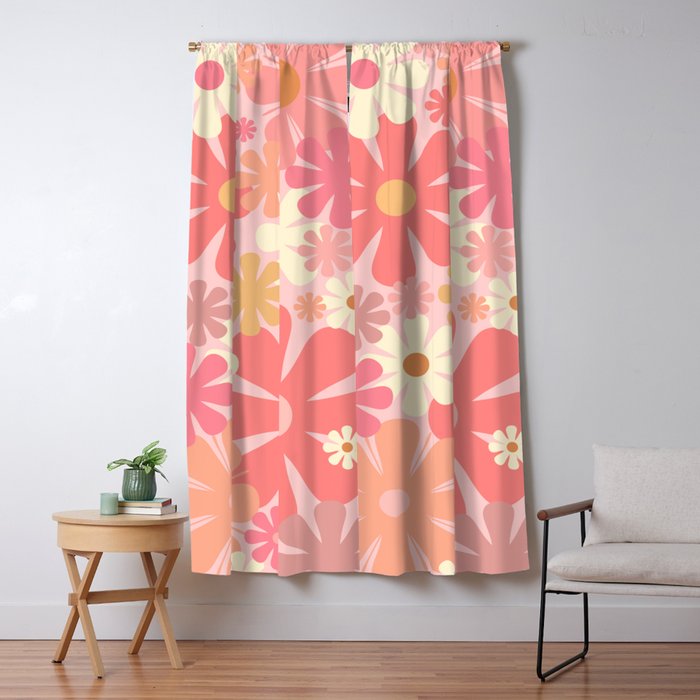 Pink Retro Flowers 60s 70s Floral Pattern in Blush Window Curtain Gallery Image 5