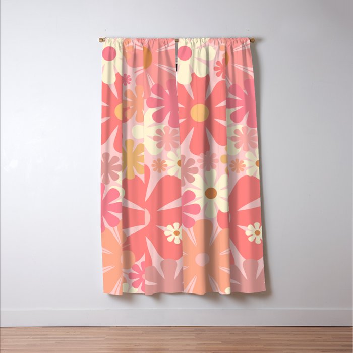 Pink Retro Flowers 60s 70s Floral Pattern in Blush Window Curtain Gallery Image 3