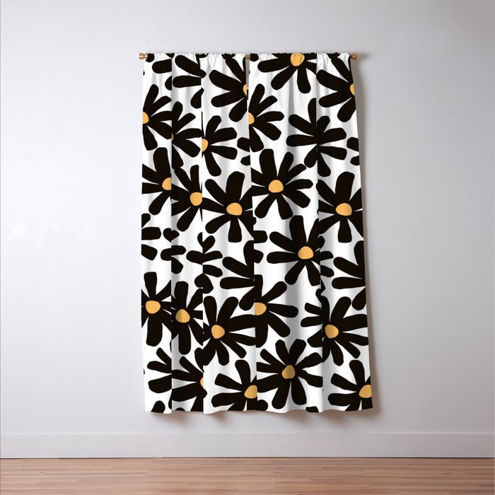 Retro modern black daisies  Window Curtain Gallery Image 3