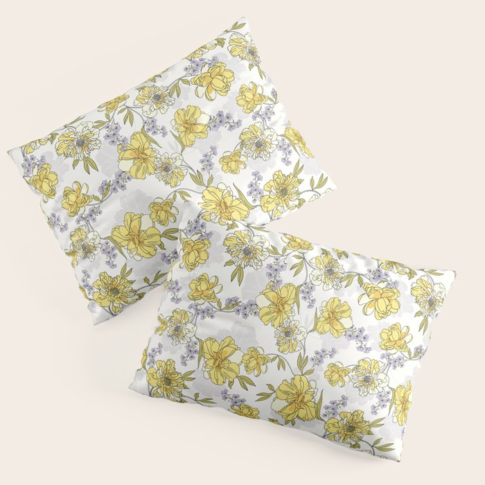 Luxurious pattern with yellow flowers Pillow Sham Gallery Image 3