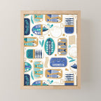 Vintage canned sardines // white background peacock teal and electric blue cans  Mini Art Print Gallery Image 1