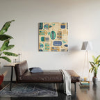 Vintage canned sardines // white background peacock teal and electric blue cans  Wood Wall Art Gallery Image 2