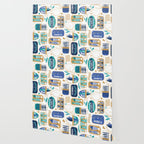 Vintage canned sardines // white background peacock teal and electric blue cans  Wallpaper Gallery Image 2