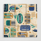 Vintage canned sardines // white background peacock teal and electric blue cans  Wood Wall Art Gallery Image 1