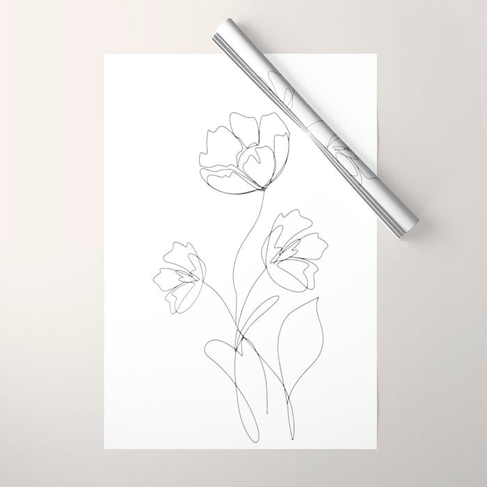 Poppies Minimal Line Art Wrapping Paper Gallery Image 1