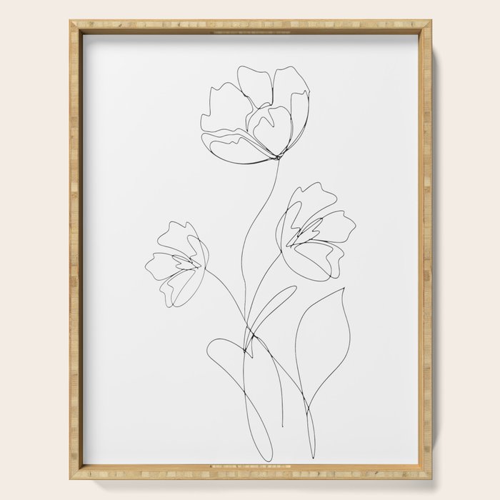 Poppies Minimal Line Art Serving Tray Gallery Image 1