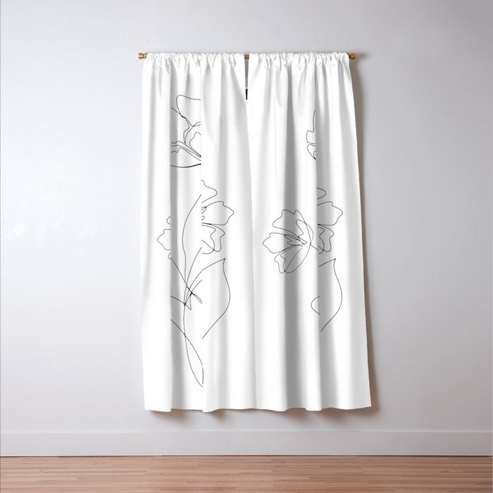 Poppies Minimal Line Art Window Curtain Gallery Image 3