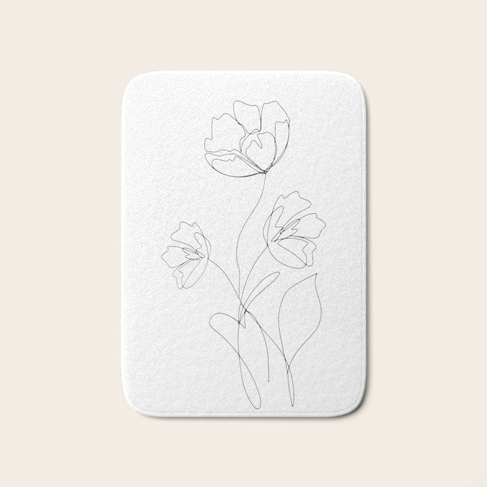 Poppies Minimal Line Art Bath Mat Gallery Image 1