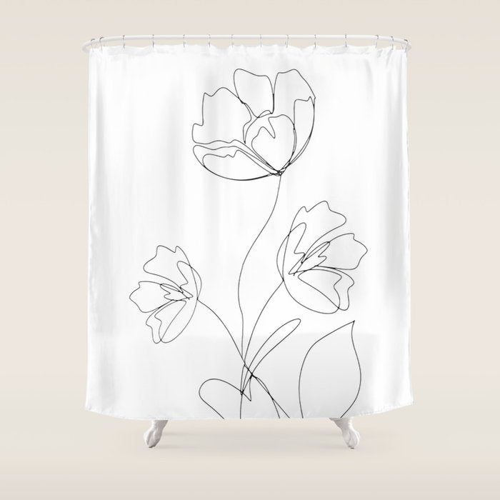 Poppies Minimal Line Art Shower Curtain Gallery Image 1