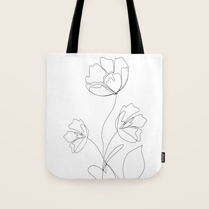 Poppies Minimal Line Art Tote Bag Gallery Image 1