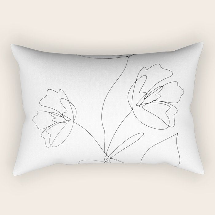 Poppies Minimal Line Art Rectangular Pillow Gallery Image 2