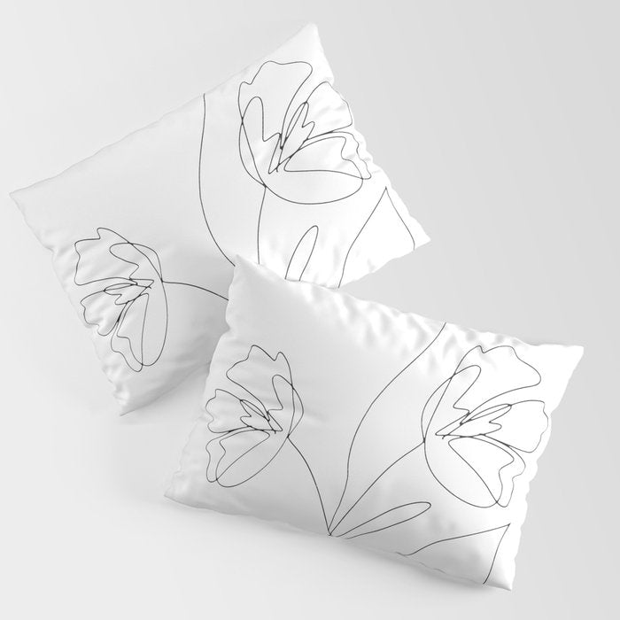 Poppies Minimal Line Art Pillow Sham Gallery Image 3