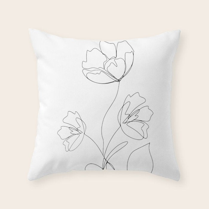 Poppies Minimal Line Art Throw Pillow Gallery Image 6