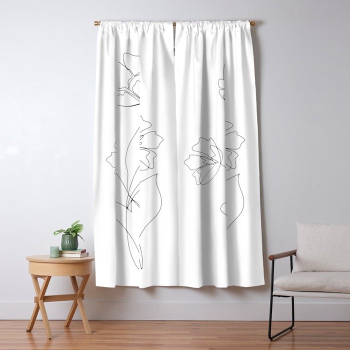 Poppies Minimal Line Art Window Curtain Gallery Image 1