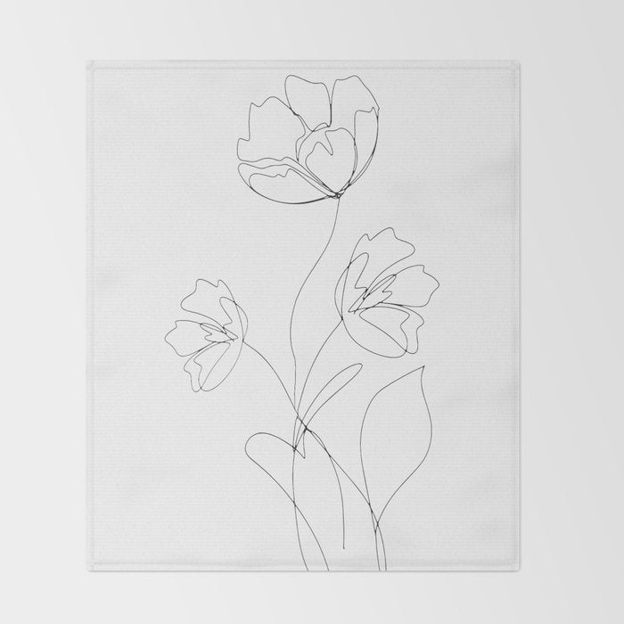 Poppies Minimal Line Art Throw Blanket Gallery Image 2