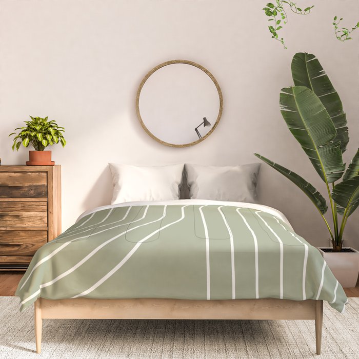 Minimal Line Curvature LXXXII Earthy Sage Green Mid Century Modern Arch Abstract Comforter Gallery Image 3
