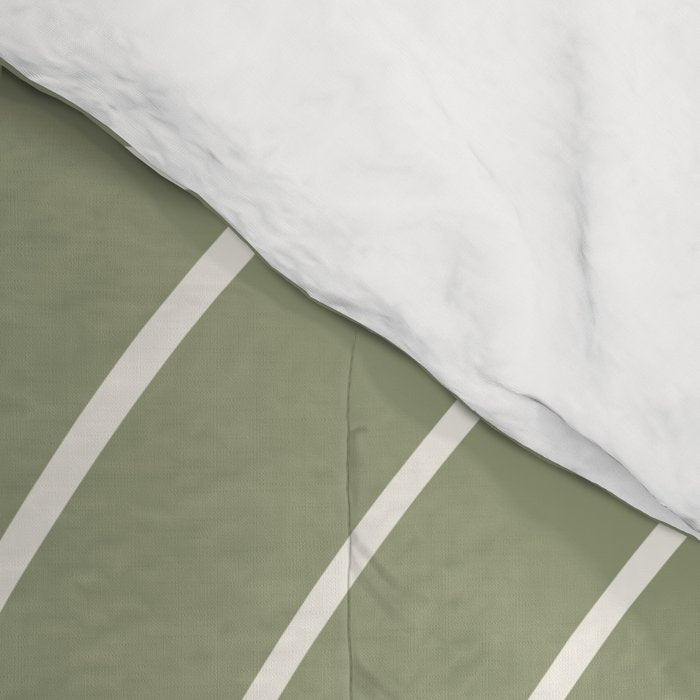 Minimal Line Curvature LXXXII Earthy Sage Green Mid Century Modern Arch Abstract Comforter Gallery Image 4
