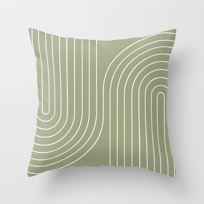 Minimal Line Curvature LXXXII Earthy Sage Green Mid Century Modern Arch Abstract Throw Pillow Gallery Image 6