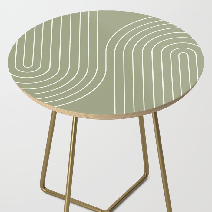 Minimal Line Curvature LXXXII Earthy Sage Green Mid Century Modern Arch Abstract Side Table Gallery Image 2